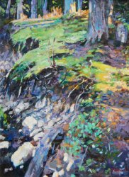 Alpine Creek Cutbank, oil on canvas, 47.5 x 35.5 inches, copyright ©2017, $4600